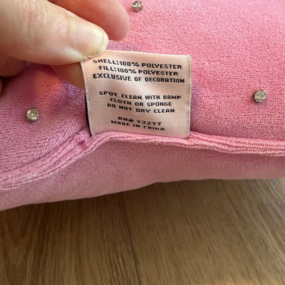 Y2K Juicy Couture Pink Velour Rhinestone Starburst Decorative Throw Pillow 12x12